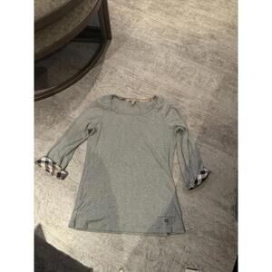 Burberry Women's Gray 3/4 Flip Cuff Sleeve Top with Novacheck sz XL